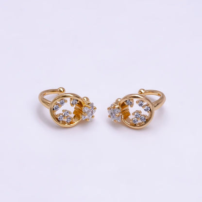 16K Gold Filled Clear CZ Celestial Star Open Round Ear Cuff Earrings | AI096