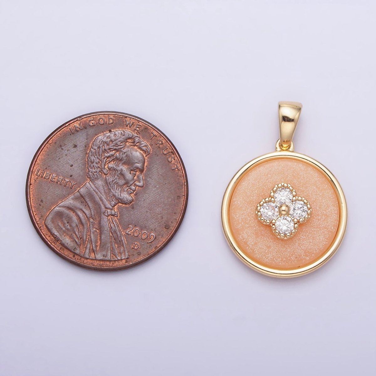 16K Gold Filled Clear CZ Clover Quatrefoil Peach Orange Cat&