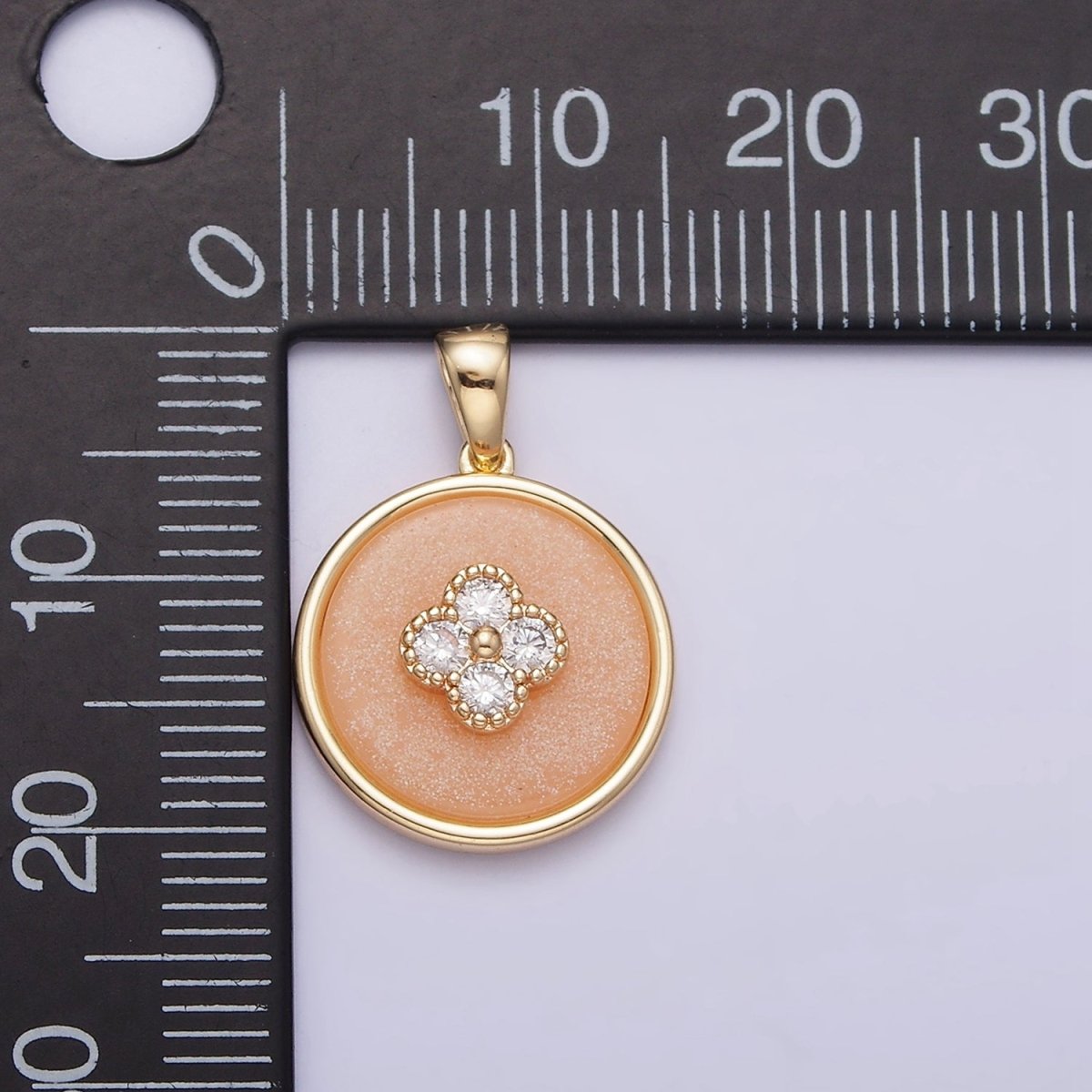 16K Gold Filled Clear CZ Clover Quatrefoil Peach Orange Cat&