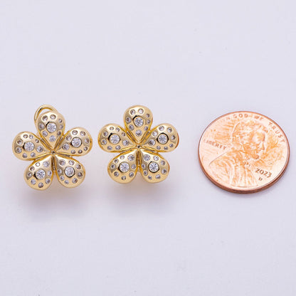 16K Gold Filled Clear CZ Dotted Chubby Flower Stud Earring | Earrings-00293