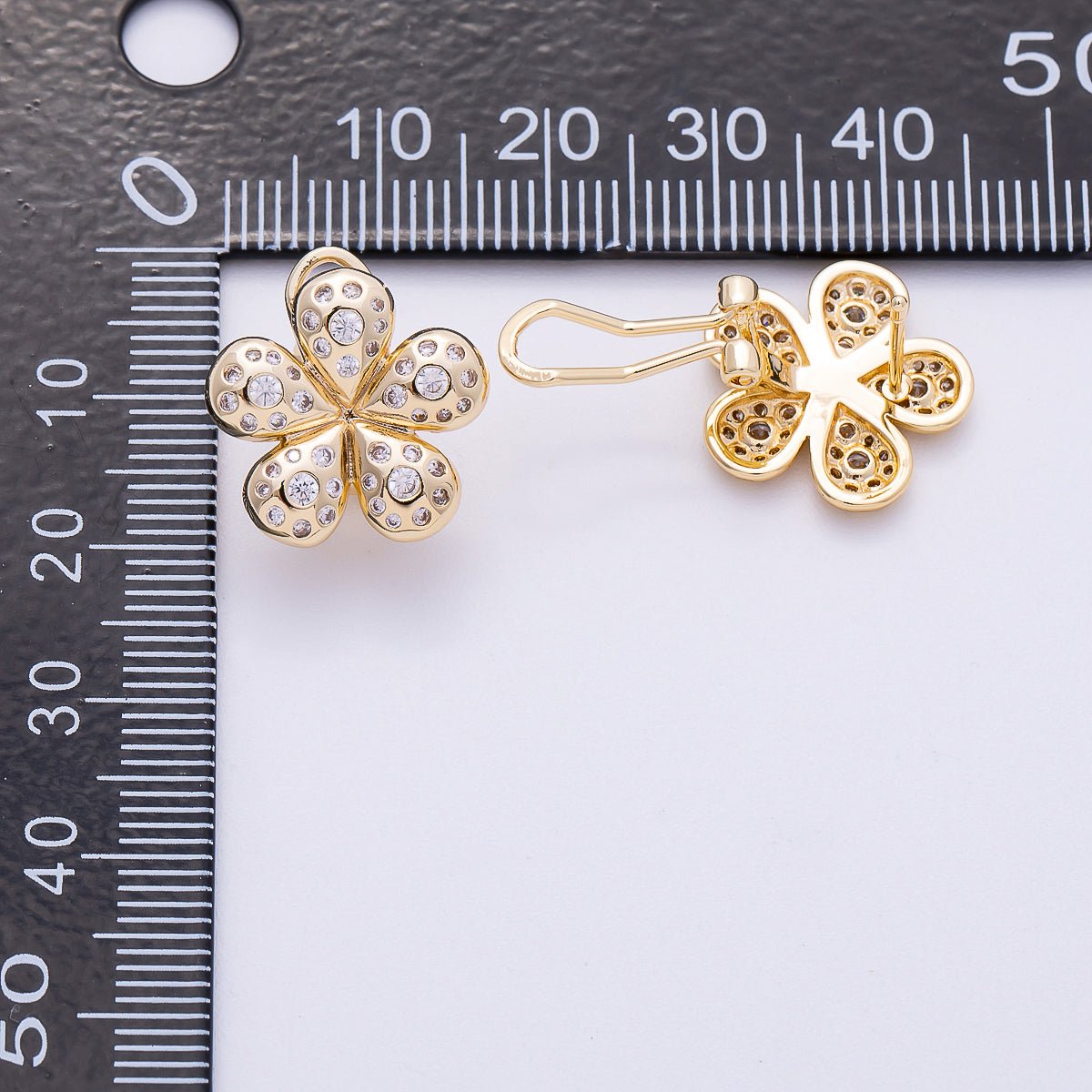 16K Gold Filled Clear CZ Dotted Chubby Flower Stud Earring | Earrings-00293