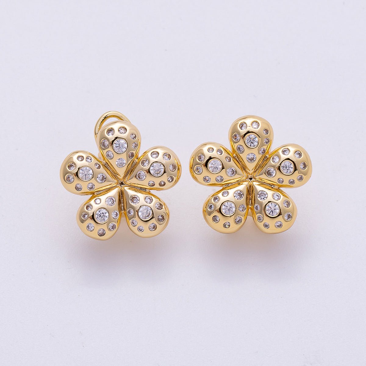 16K Gold Filled Clear CZ Dotted Chubby Flower Stud Earring | Earrings-00293