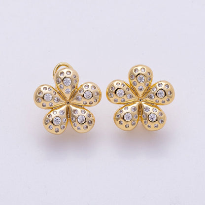 16K Gold Filled Clear CZ Dotted Chubby Flower Stud Earring | Earrings-00293