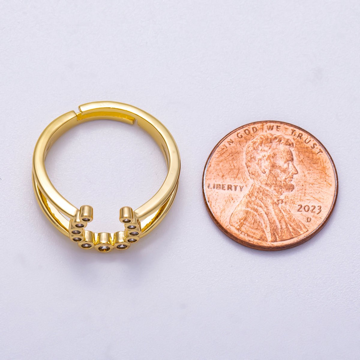 16K Gold Filled Clear CZ Dotted CZ Horse Shoe Double Band Ring | Rings-00074