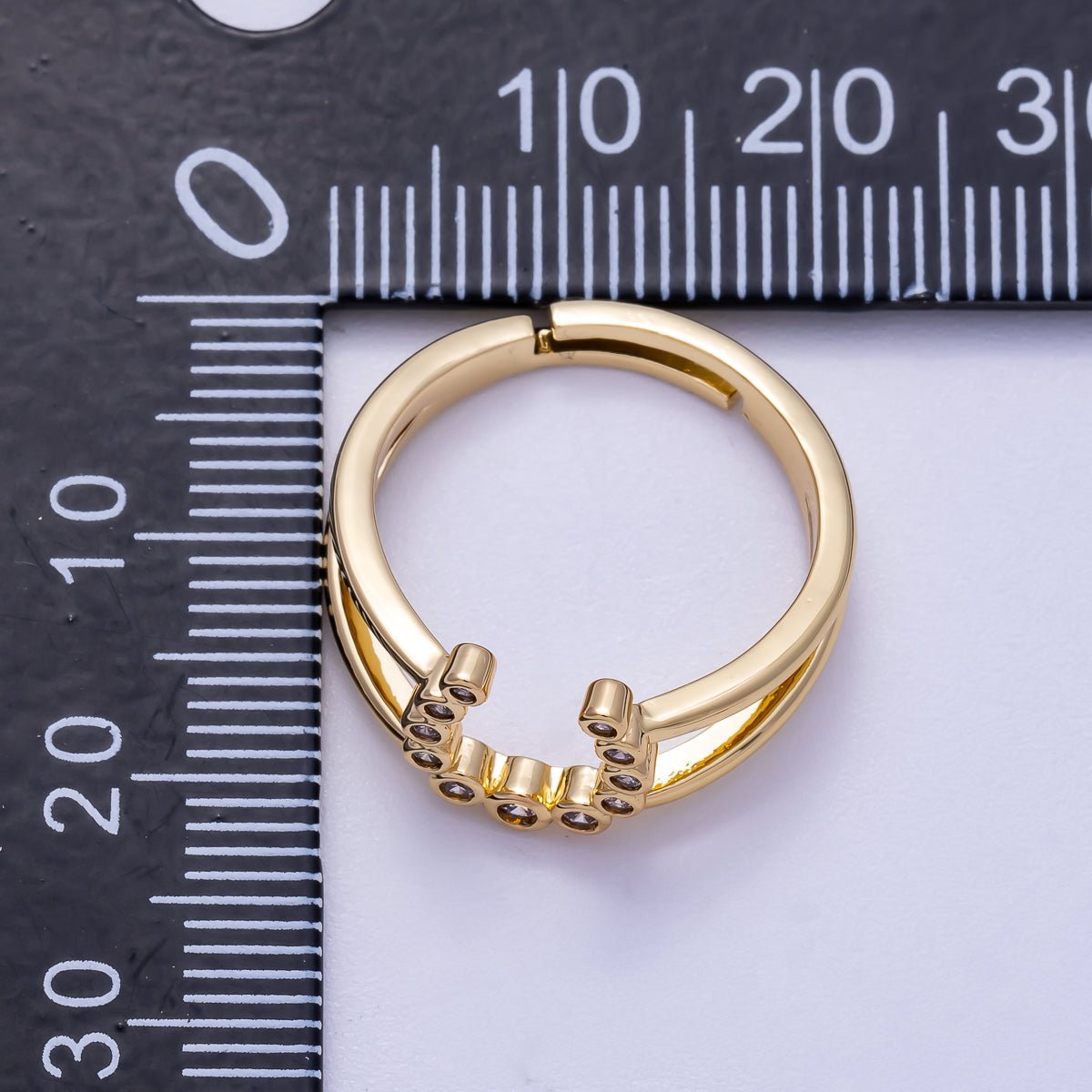 16K Gold Filled Clear CZ Dotted CZ Horse Shoe Double Band Ring | Rings-00074