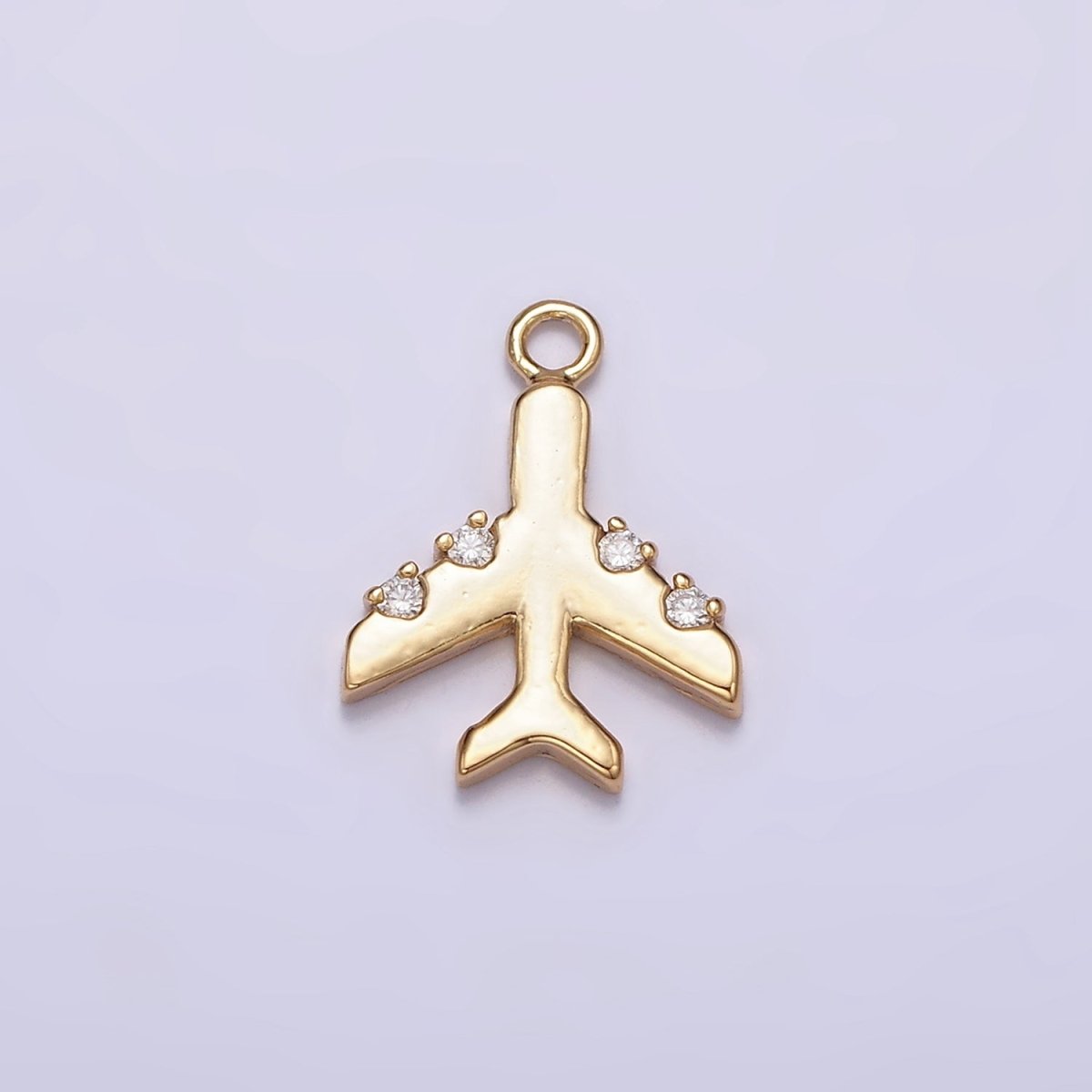 16K Gold Filled Clear CZ Dotted Flying Airplane Traveling Add-On Charm | AC1430