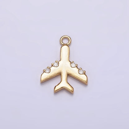 16K Gold Filled Clear CZ Dotted Flying Airplane Traveling Add-On Charm | AC1430