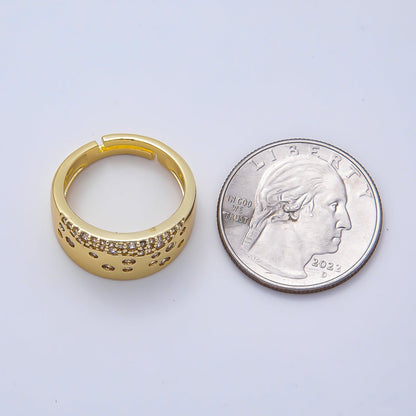 16K Gold Filled Clear CZ Dotted Micro Paved Wide Ring | Rings-00192