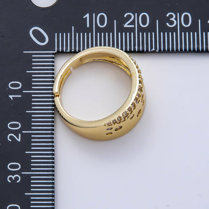 16K Gold Filled Clear CZ Dotted Micro Paved Wide Ring | Rings-00192