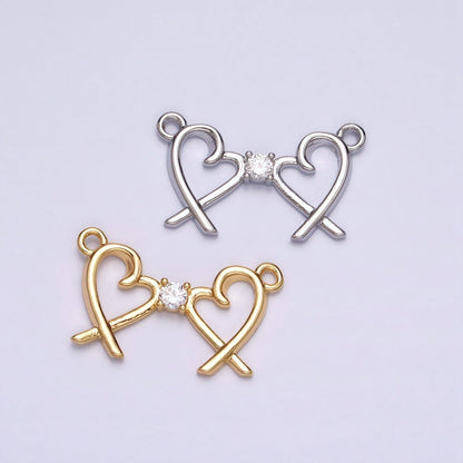 16K Gold Filled Clear CZ Double Heart Connector in Gold &amp; Silver | Y-870