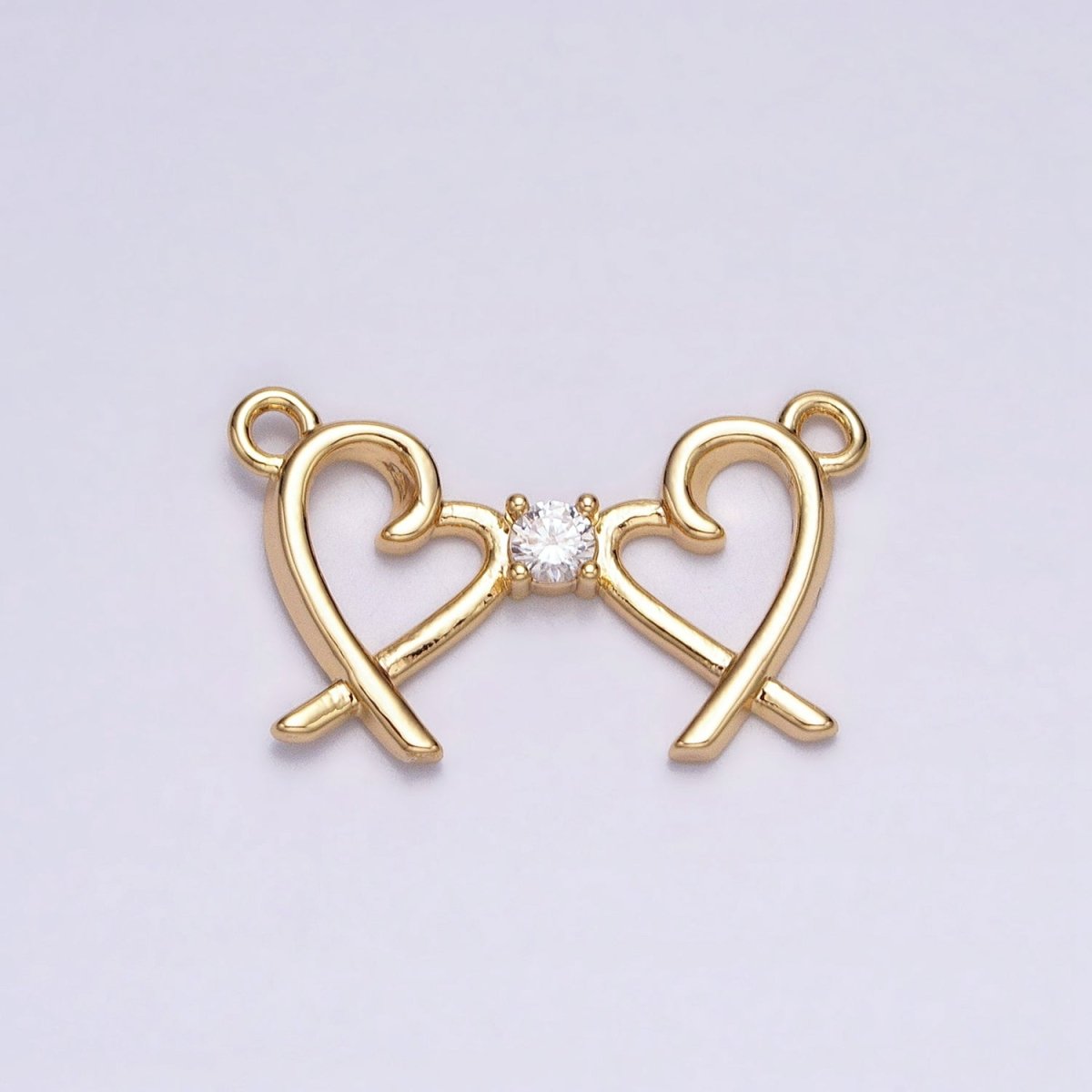 16K Gold Filled Clear CZ Double Heart Connector in Gold &amp; Silver | Y-870