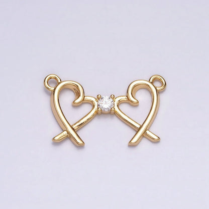 16K Gold Filled Clear CZ Double Heart Connector in Gold &amp; Silver | Y-870