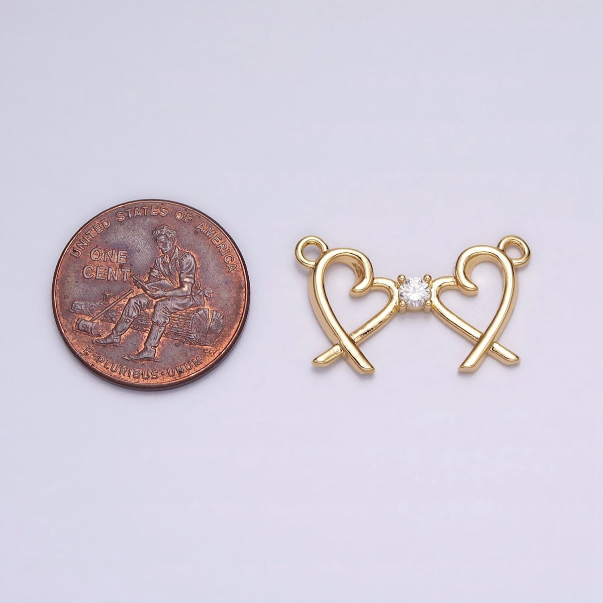 16K Gold Filled Clear CZ Double Heart Connector in Gold &amp; Silver | Y-870