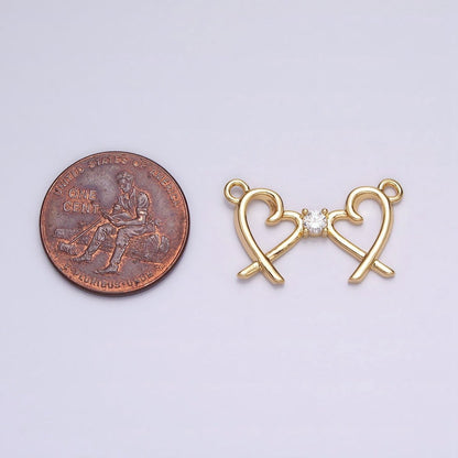 16K Gold Filled Clear CZ Double Heart Connector in Gold &amp; Silver | Y-870