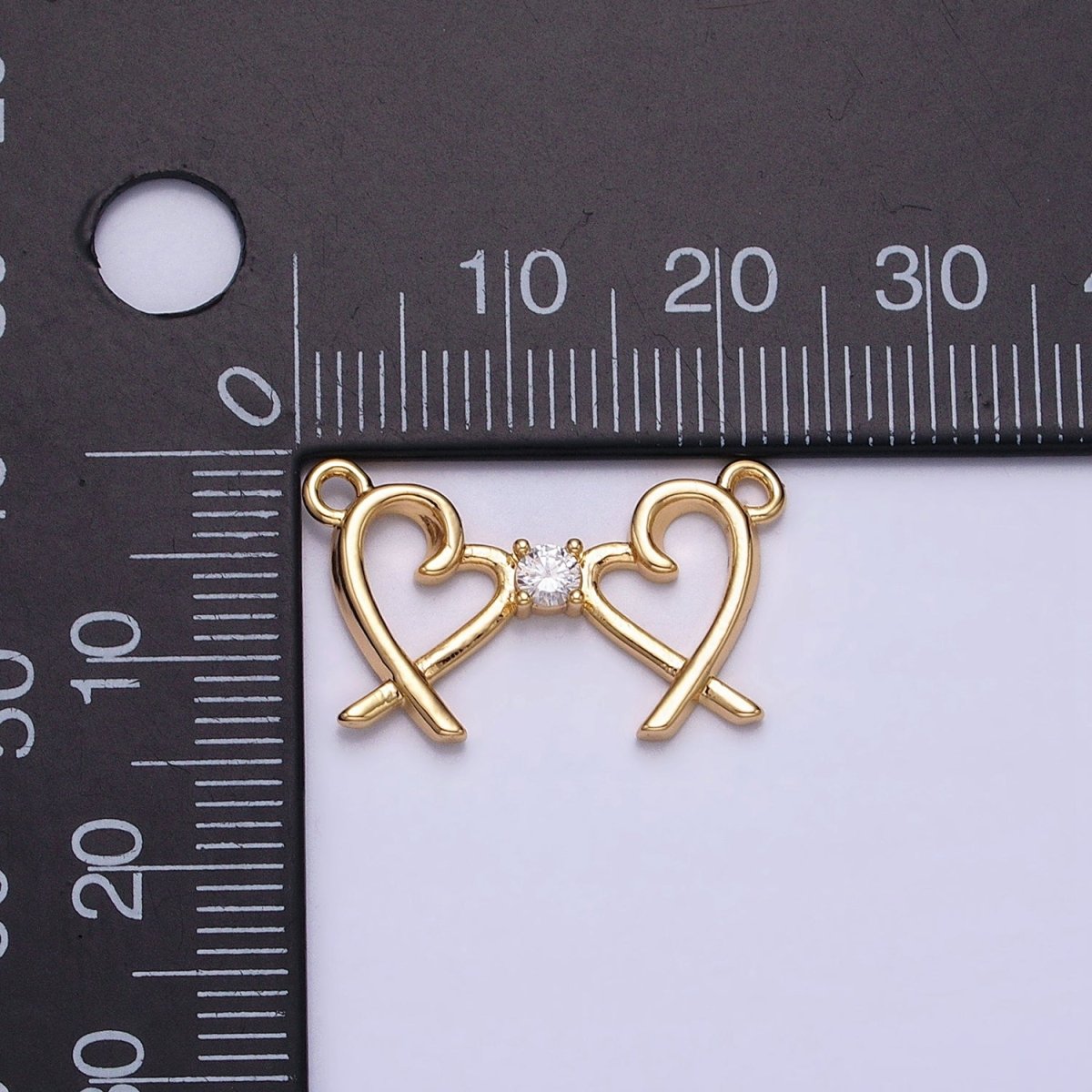 16K Gold Filled Clear CZ Double Heart Connector in Gold &amp; Silver | Y-870