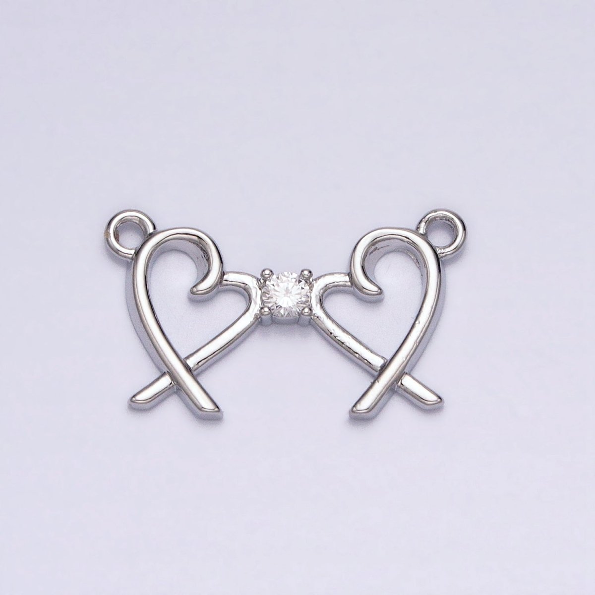 16K Gold Filled Clear CZ Double Heart Connector in Gold &amp; Silver | Y-870