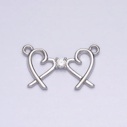 16K Gold Filled Clear CZ Double Heart Connector in Gold &amp; Silver | Y-870