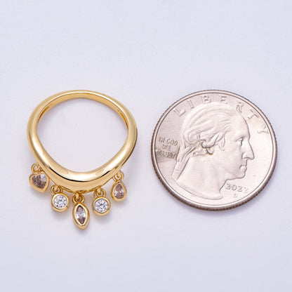 16K Gold Filled Clear CZ Drop Geometric Curved Ring | Rings-00075