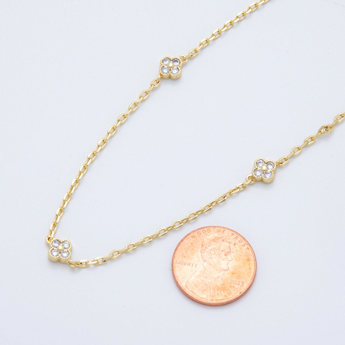 16K Gold Filled Clear CZ Flower Cable Unfinished Chain by Yard | Roll-1617