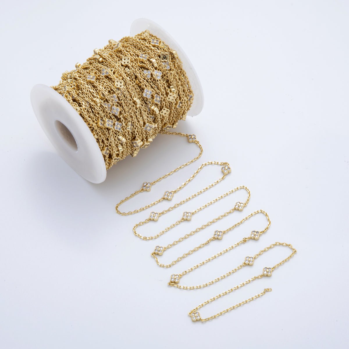 16K Gold Filled Clear CZ Flower Cable Unfinished Chain by Yard | Roll-1617