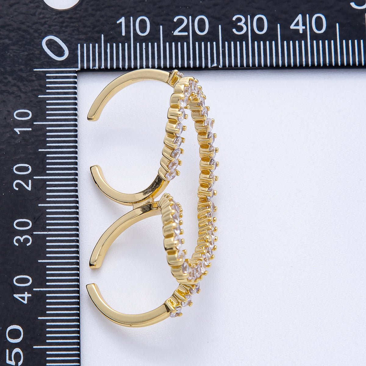 16K Gold Filled Clear CZ Heart Double Band Adjustable Ring | Rings-00058