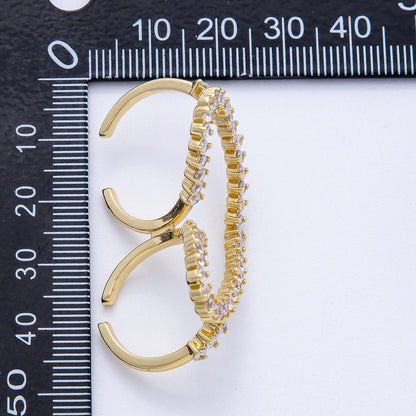 16K Gold Filled Clear CZ Heart Double Band Adjustable Ring | Rings-00058
