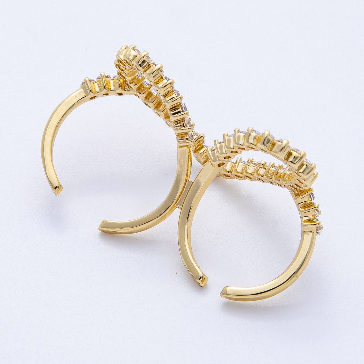 16K Gold Filled Clear CZ Heart Double Band Adjustable Ring | Rings-00058