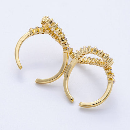 16K Gold Filled Clear CZ Heart Double Band Adjustable Ring | Rings-00058