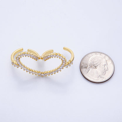 16K Gold Filled Clear CZ Heart Double Band Adjustable Ring | Rings-00058