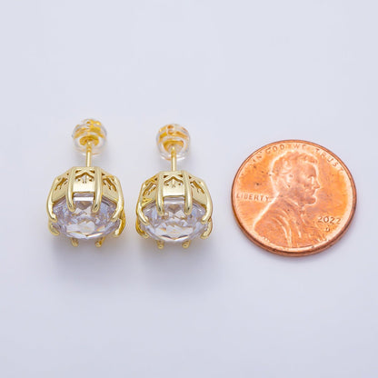 16K Gold Filled Clear CZ Hexagon Prong Stud | Earrings-00679