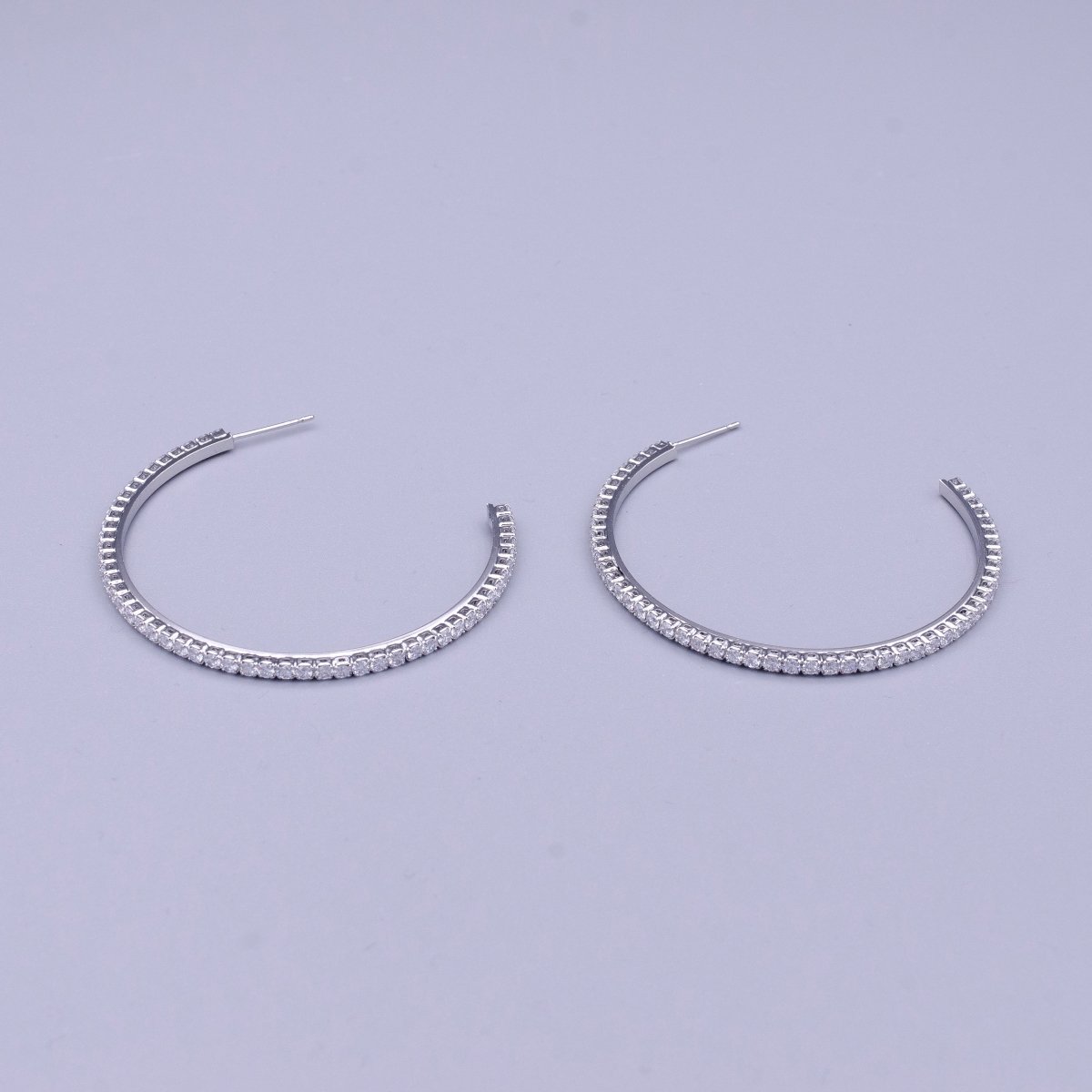 16K Gold Filled 50mm Clear CZ Micro Paved C-Shaped Hoop Earrings in Gold &amp; Silver | AE039 AE040