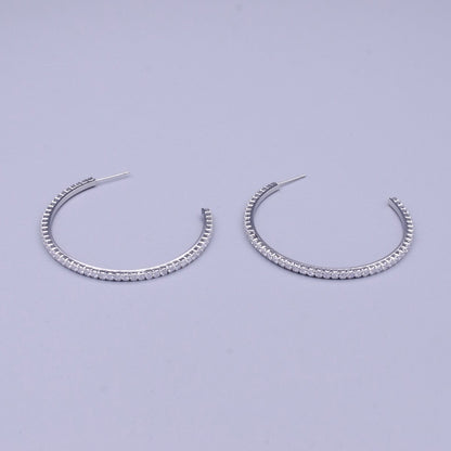 16K Gold Filled 50mm Clear CZ Micro Paved C-Shaped Hoop Earrings in Gold &amp; Silver | AE039 AE040