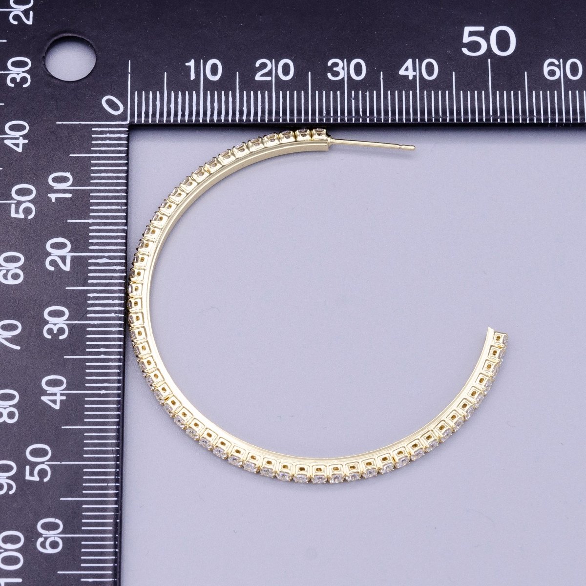 16K Gold Filled 50mm Clear CZ Micro Paved C-Shaped Hoop Earrings in Gold &amp; Silver | AE039 AE040