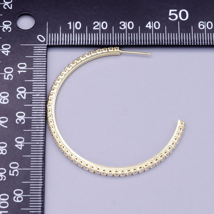 16K Gold Filled 50mm Clear CZ Micro Paved C-Shaped Hoop Earrings in Gold &amp; Silver | AE039 AE040
