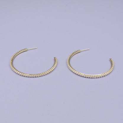 16K Gold Filled 50mm Clear CZ Micro Paved C-Shaped Hoop Earrings in Gold &amp; Silver | AE039 AE040