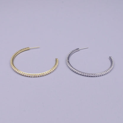 16K Gold Filled 50mm Clear CZ Micro Paved C-Shaped Hoop Earrings in Gold &amp; Silver | AE039 AE040