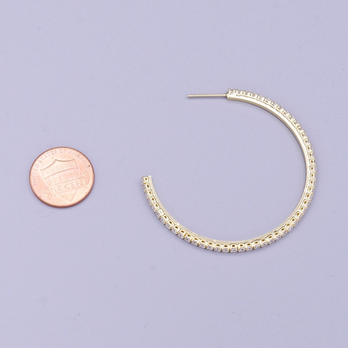16K Gold Filled 50mm Clear CZ Micro Paved C-Shaped Hoop Earrings in Gold &amp; Silver | AE039 AE040