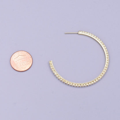 16K Gold Filled 50mm Clear CZ Micro Paved C-Shaped Hoop Earrings in Gold &amp; Silver | AE039 AE040