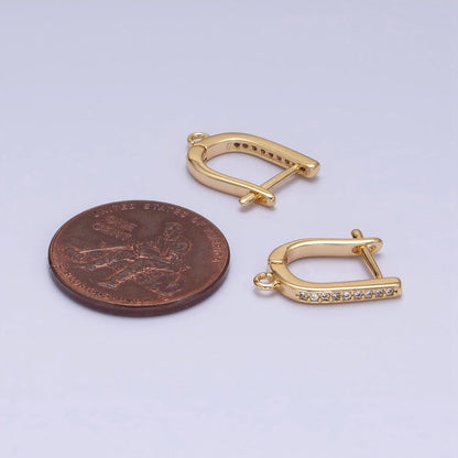 16K Gold Filled Clear CZ Lined Open Loop English Lock Earrings Supply in Gold &amp; Silver | Z-223 Z-224