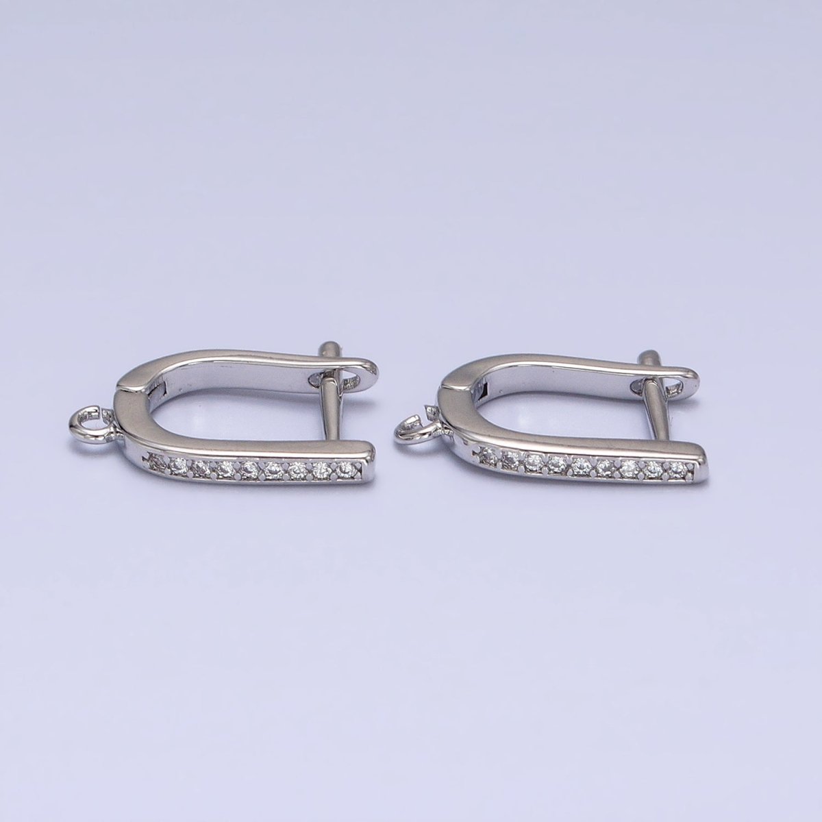 16K Gold Filled Clear CZ Lined Open Loop English Lock Earrings Supply in Gold &amp; Silver | Z-223 Z-224