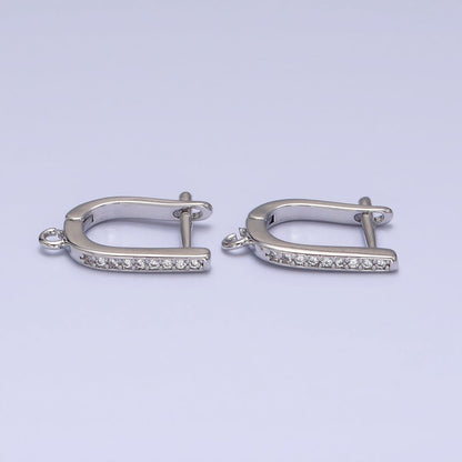 16K Gold Filled Clear CZ Lined Open Loop English Lock Earrings Supply in Gold &amp; Silver | Z-223 Z-224