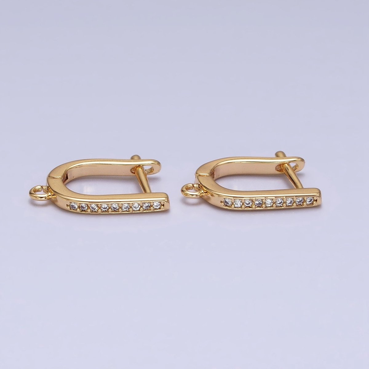 16K Gold Filled Clear CZ Lined Open Loop English Lock Earrings Supply in Gold &amp; Silver | Z-223 Z-224