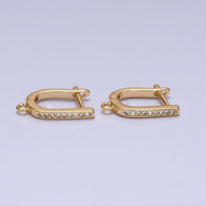 16K Gold Filled Clear CZ Lined Open Loop English Lock Earrings Supply in Gold &amp; Silver | Z-223 Z-224