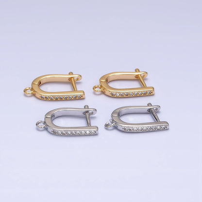 16K Gold Filled Clear CZ Lined Open Loop English Lock Earrings Supply in Gold &amp; Silver | Z-223 Z-224