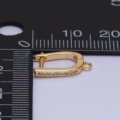 16K Gold Filled Clear CZ Lined Open Loop English Lock Earrings Supply in Gold &amp; Silver | Z-223 Z-224
