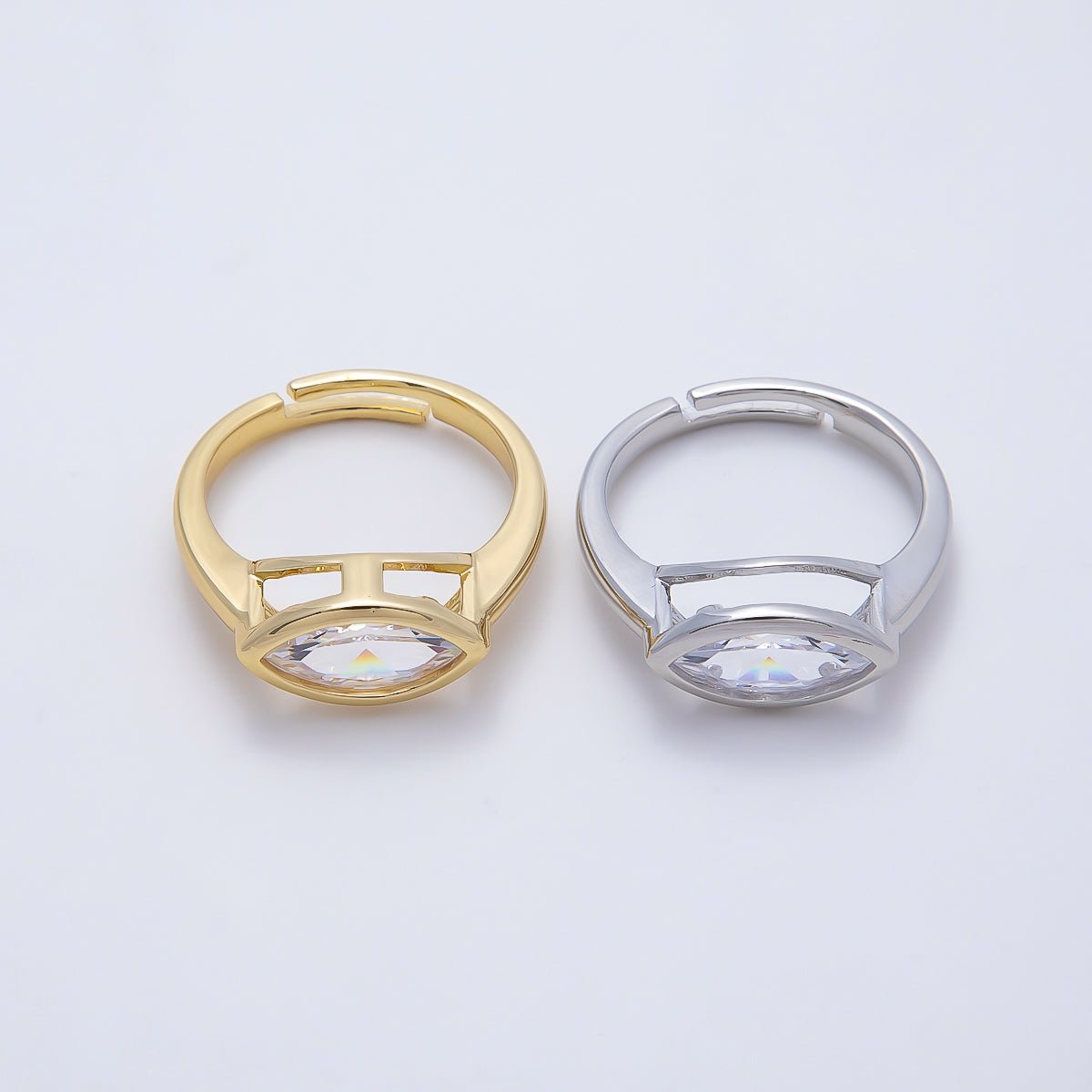 16K Gold Filled Clear CZ Marquise Bezel Ring in Gold &amp; Silver | Rings-00299 Rings-00300