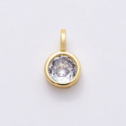 16K Gold Filled 13mm Clear CZ Round Bezel Solitaire Pendant in Gold &amp; Silver | Charms-00838 Charms-00839