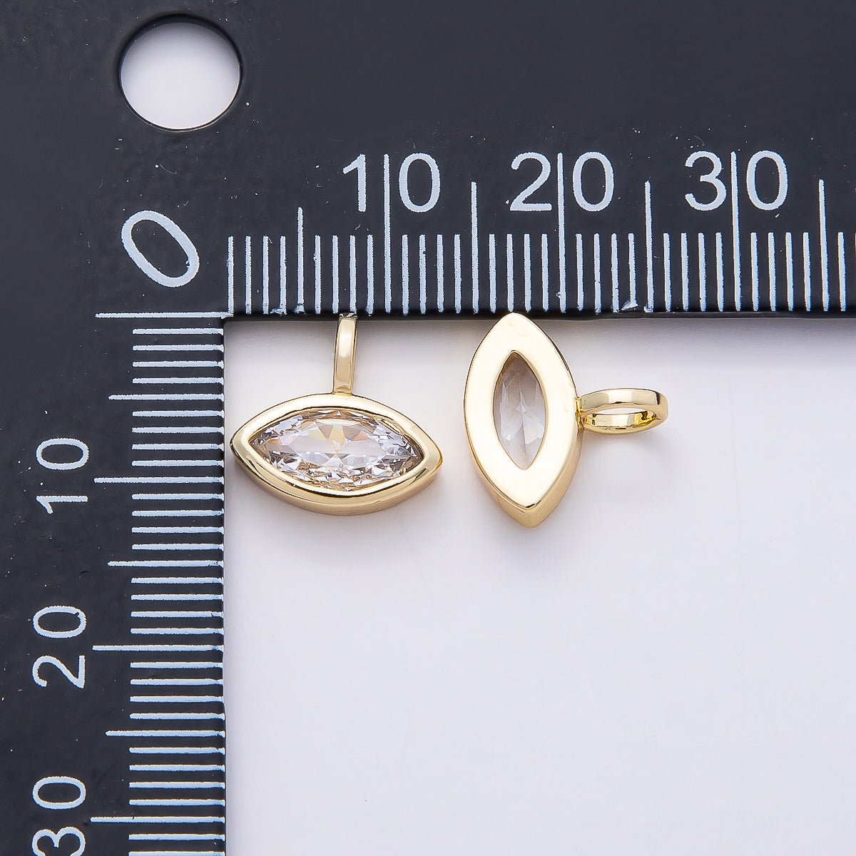 16K Gold Filled 12mm Clear CZ Marquise Bezel Solitaire Pendant in Gold &amp; Silver | Charms-00834 Charms-00835