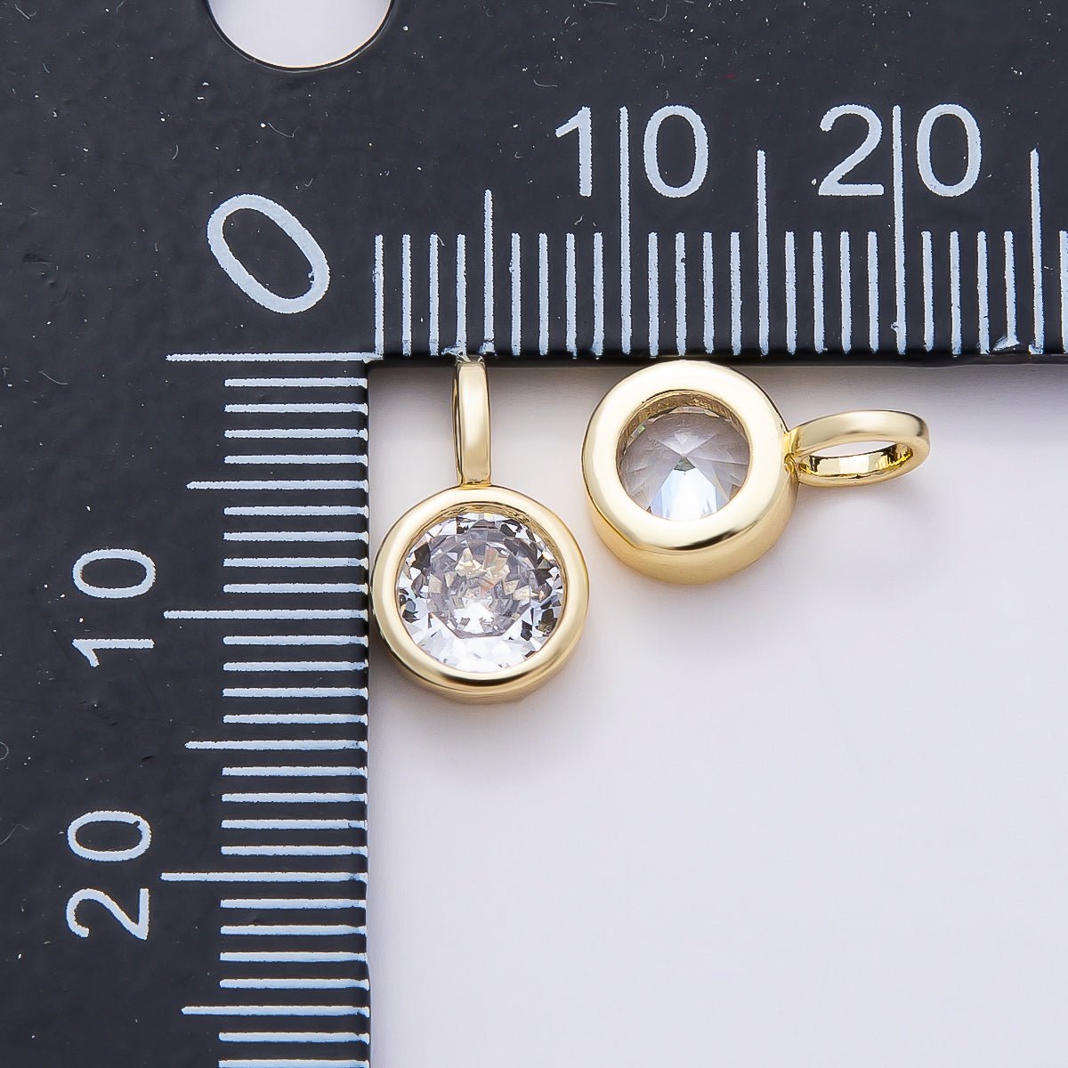 16K Gold Filled 13mm Clear CZ Round Bezel Solitaire Pendant in Gold &amp; Silver | Charms-00838 Charms-00839