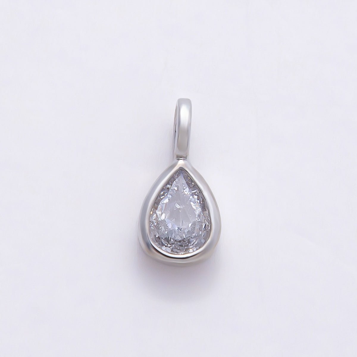 16K Gold Filled 13mm Clear CZ Teardrop Bezel Solitaire Pendant in Gold &amp; Silver | Charms-00842 Charms-00843